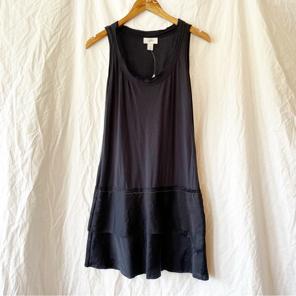 LOFT NWT Charcoal Ruffle Tiered Chain Hem Sleeveless Dress size XS